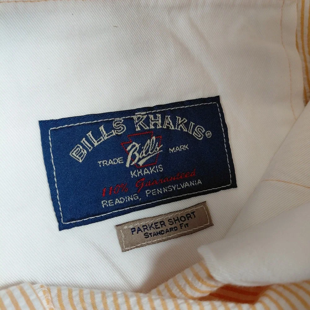 Bills Khakis Parker Short Mens 40‎ Orange White Seersucker Striped Standard Fit
